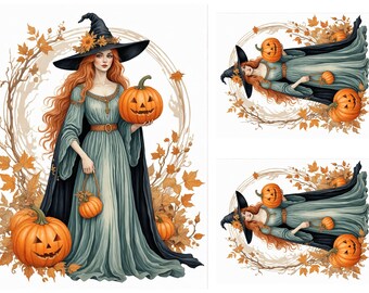 Papier ryżowy „Wiedźma i Dynie” do decoupage’u: Dekoracja na Halloween w stylu pogańskim