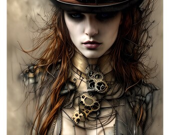 Decorative Rice Paper for Decoupage, Gothic Steampunk Woman