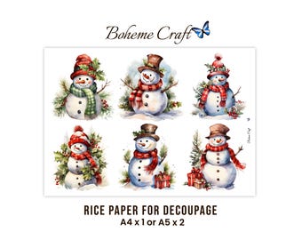 Christmas Snowman Decoupage Rice Paper For Card Making, Handmade Gifts, Scrapbook Ephemera, A4 A5
