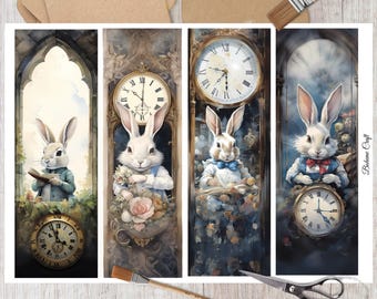 Alice in Wonderland-rijstpapier voor decoupage: konijnencollage, scrapbooking