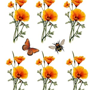 Floral Rice Paper for Decoupage: Poppies, Butterfly, Bee (A4) - Etsy
