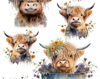Rice Paper for Decoupage, Highland Cows, Collage Sheet, Decorative Mulberry Tissue, Scrapbooking, Junk Journal , 1 A4 Sheet