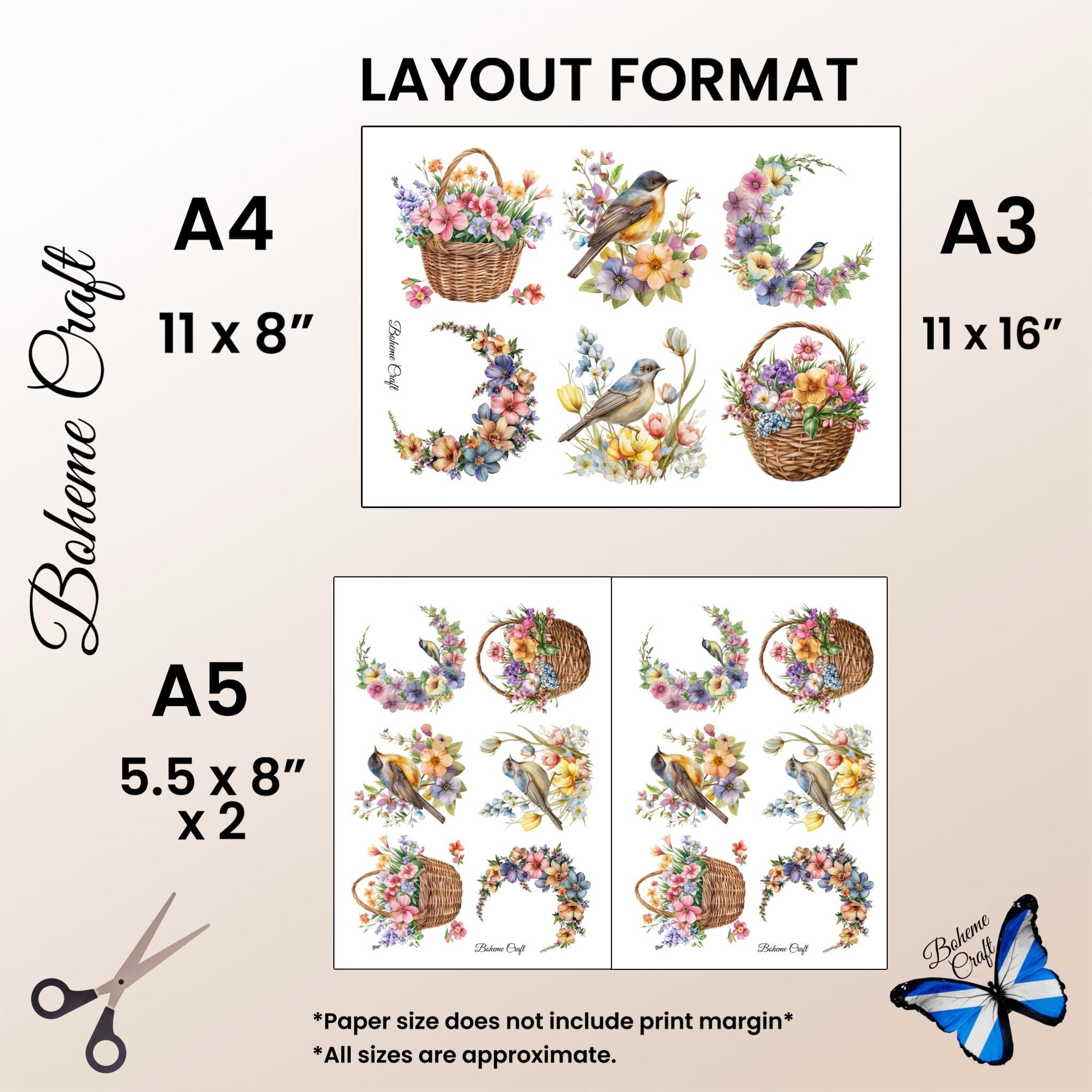 Papier De Riz A4 Motif Oiseaux D'Hiver – Papier à Découper Pour Décoration, Serviettes & Loisirs Créatifs