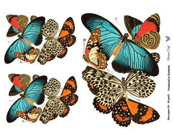 Papel de arroz con collage de mariposas para decoupage: papel de seda decorativo