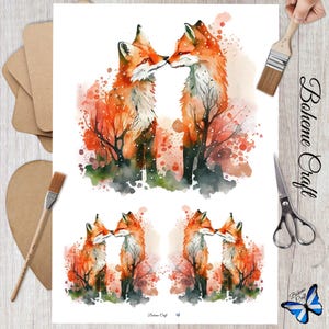 Papier de riz aquarelle Fox Friends pour découpage, transfert de meubles, décoration de chambre d'enfant, travaux manuels décoratifs en papier