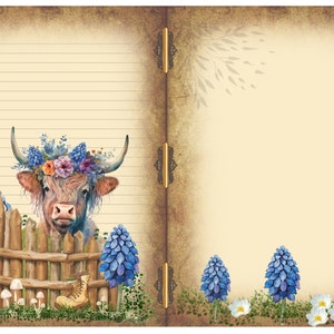 Rice Paper for Decoupage, Highland Cow Journal Collage Page, Decorative Mulberry Tissue, Scrapbooking, Junk Journal , 1 A4 Sheet