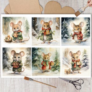 Kerstmuis Sneeuwlandschap Rijstpapier voor decoupage, kaarten maken, plakboeken, knutselen, decoratief papier, transfervel