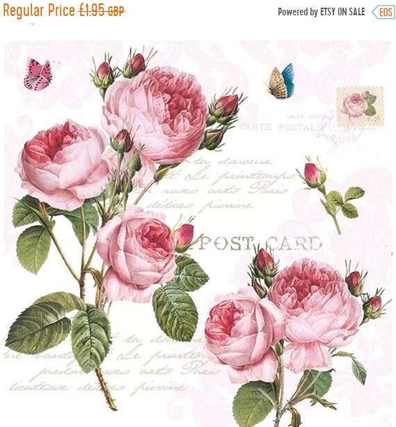4 Decoupage Paper NapkinsVintage Rose Floralfor ScrapbookingAltered ArtCard Making Paper CraftServiette