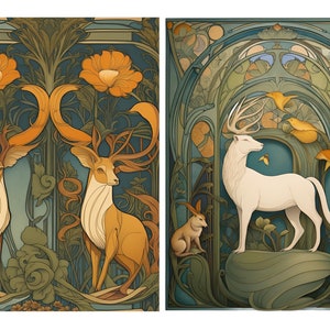 Art Nouveau Stag Rice Paper for Decoupage, Furniture DIY Decor, Decorative Paper Crafts