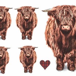 Rice Paper for Decoupage, Scottish Highland Cow Collage Sheet, Decorative Mulberry Tissue, Scrapbooking, Junk Journal , 1 A4 Sheet