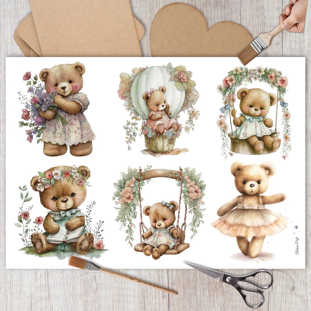 Rice Paper for Decoupage / Teddy Bears / Mulberry Tissue / Scrapbooking ...