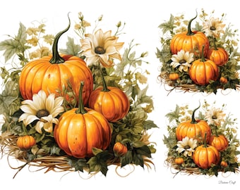 Fall Pumpkins Rice Paper for Decoupage: A4 Mulberry Tissue