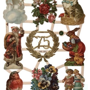 Paper Relief Scraps, German, Christmas Collage, Embossed, Die Cut, Decoupage, Altered Art, Scrapbooking, Lithograph, by EF 7449