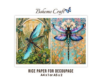 Vintage Dragonfly Rice Paper For Decoupage, Botanical Art Print