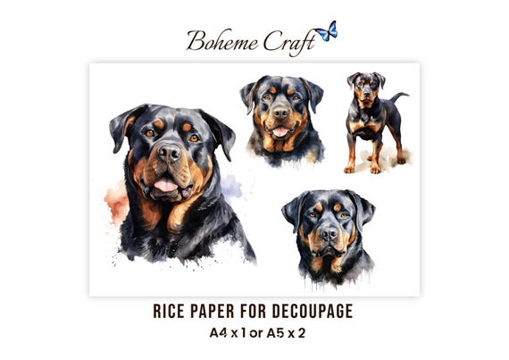 Rottweiler Dog Rice Paper: A4/A5 Canine Collage,  Decoupage, Scrapbooking, Card Making