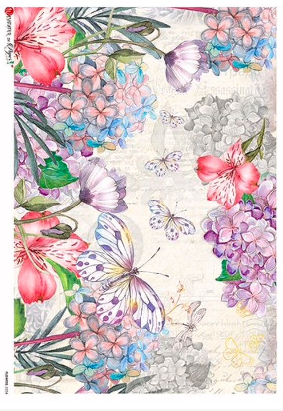 Flowers and Butterflies Rice Paper for Decoupage, Scrapbooking, Card Mak8ng  and Decorative Paper Crafts 