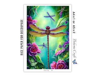 Libellen-Reispapier für Decoupage, botanische Dekoration, Scrapbooking, Junk Journal, Maulbeerpapier-Druck