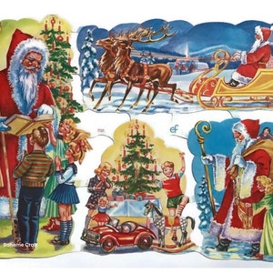 Embossed Die Cut Paper Scraps, Traditional Vintage Christmas Santa, Victorian Scrapbook, Card Making, Decorative Paper Crafts,  EF 7123