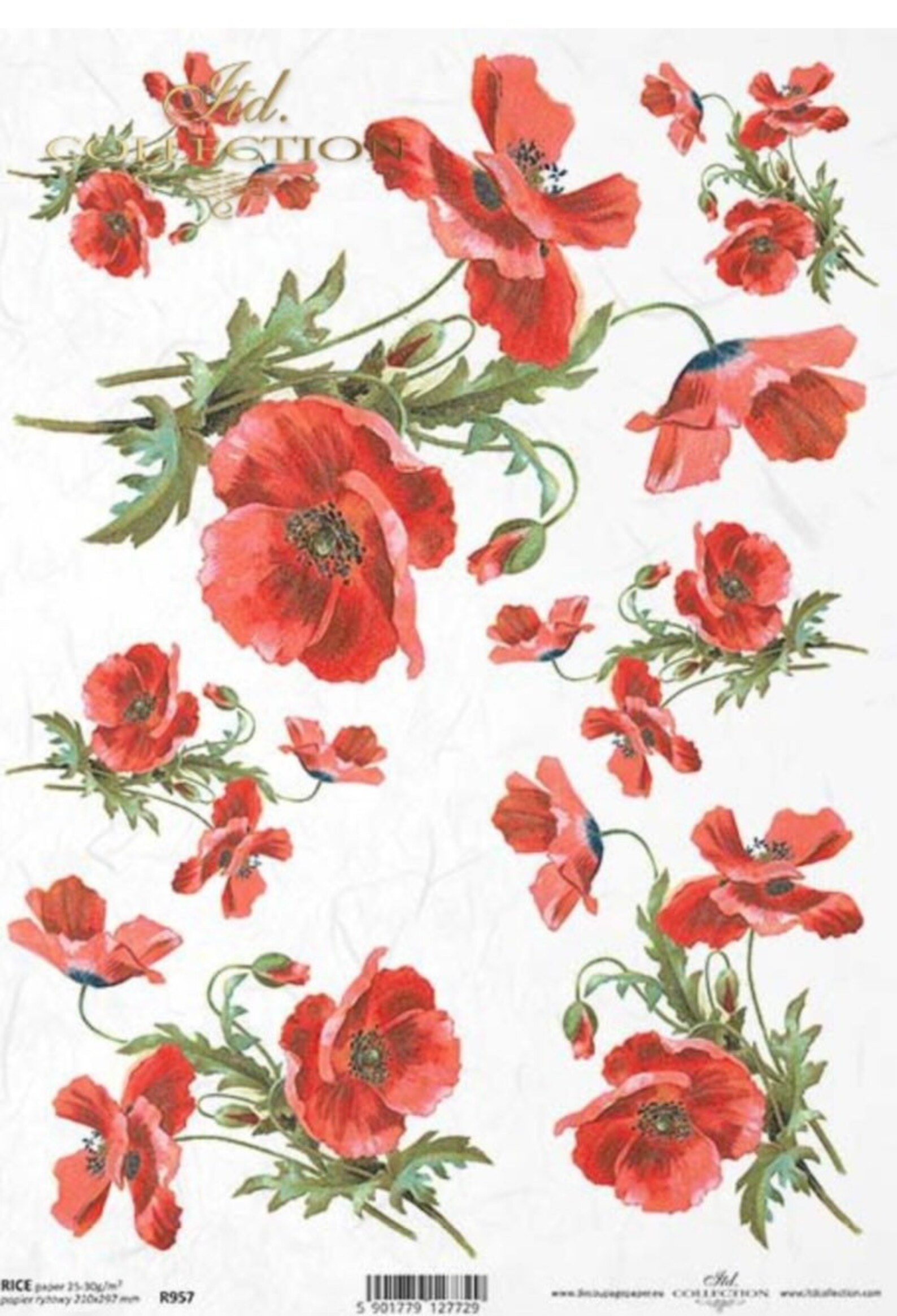 Rice Paper Sheet for Decoupage Crafts Red Poppies Decorative Etsy