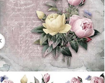 Rose Flower Rice Paper for Decoupage: Vintage Style A4 Sheet