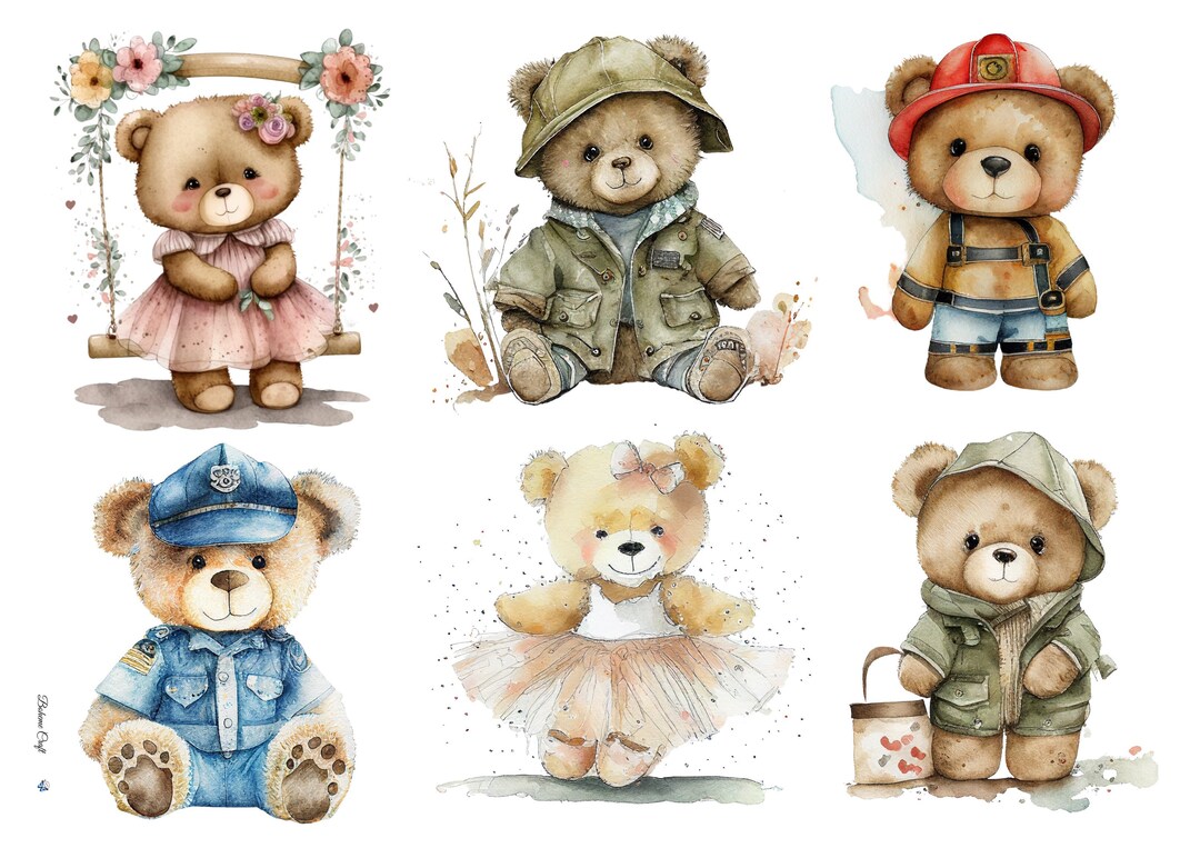 Teddy Bear Rice Paper for Decoupage: Nursery Art Ephemera - Etsy
