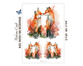 Papel de arroz con forma de zorro para decoupage, collage de animales del bosque estilo cottagecore, A4/A5