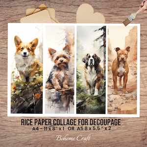 Papel de arroz con estampado de razas de perros para decoupage, hoja de collage tamaño A4/A5 imagen 4