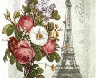 Rice Paper for Decoupage, Vintage Pink Roses, Paris, Decorative Paper Collage, Scrapbooking, Card Making, 1 A4 Sheet, R1405