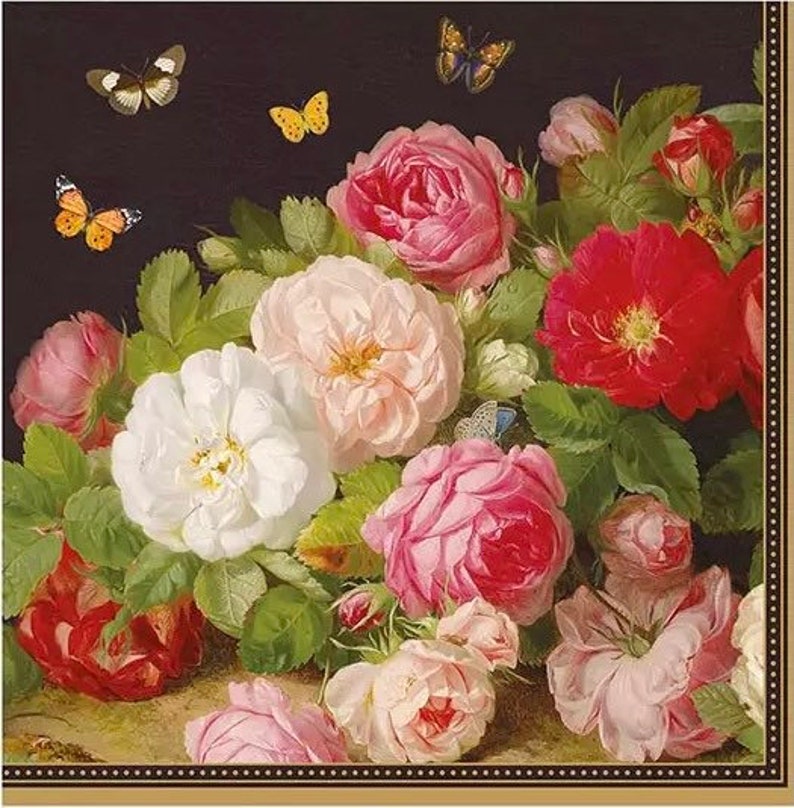 4 Decoupage Paper NapkinsVintage Rose Floralfor ScrapbookingAltered ArtCard Making Paper CraftServiette