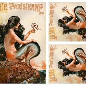 Rice Paper for Decoupage, Vintage Mermaid, Collage Sheet, Decorative Mulberry Tissue, Scrapbooking, Junk Journal , 1 A4 Sheet