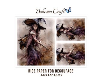 Witch Decoupage Rice Paper Gothic Halloween Decorative Craft Paper Collage Sheet For Holiday Decor, Junk Journals, Scrapbooking A4/A5