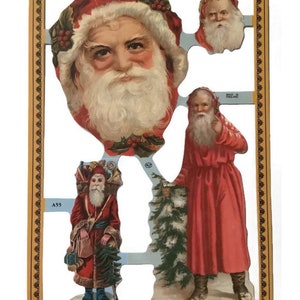 Relieves troquelados en relieve de chatarra de papel vintage, litografía navideña de Papá Noel, hoja de álbum de recortes, efímera coleccionable. MLP A55, nº 43