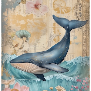 Carta di riso per decoupage, foglio collage balena oceanica, tessuto decorativo di gelso, scrapbooking, diario spazzatura, decorazioni di vita marina