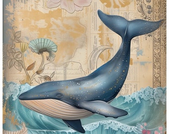 Whale Rice Paper for Decoupage: Ocean Collage Sheet, Sea Life Scrapbooking