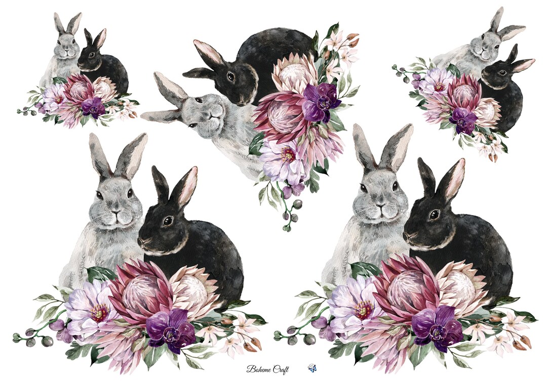 Bunny Rabbit Rice Paper: Floral Decoupage Paper, Scrapbooking - Etsy