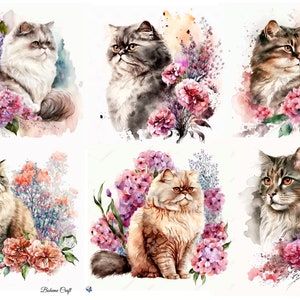 Carta di riso per decoupage, gatti con fiori rosa, scrapbooking, diari, vari formati e tipi di carta disponibili.