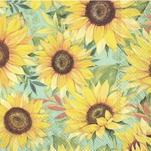 4 Decoupage-Servietten, gelbe Sonnenblumen, Blumen-Servietten, Sonnenblumen-Serviette, Sonnenblumen-Découpage, Blumencollage, 3 lagig