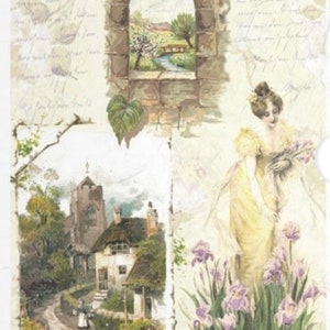 Rice Paper for Decoupage, Vintage Women with Flowers, Decorative Mulberry Tissue, Scrapbooking, Card Making, 1 A4 Sheet.