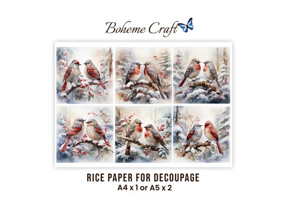 Winter Bird Rice Paper For Decoupage, Robin Redbreast Snowy Winter Landscape, Christmas Crafts