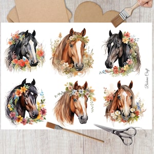 Horse Head Rice Paper: Floral Watercolor Decoupage - A4/A5