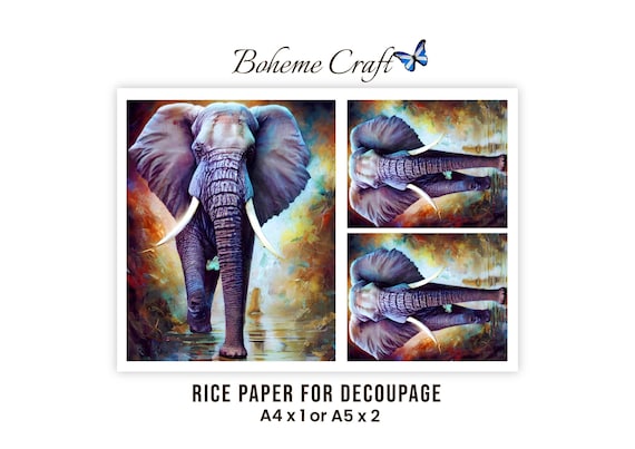 Elephant Rice Paper for Decoupage, A4/A5, Furniture Transfer, Scrapbook Paper Mulberry Tissue