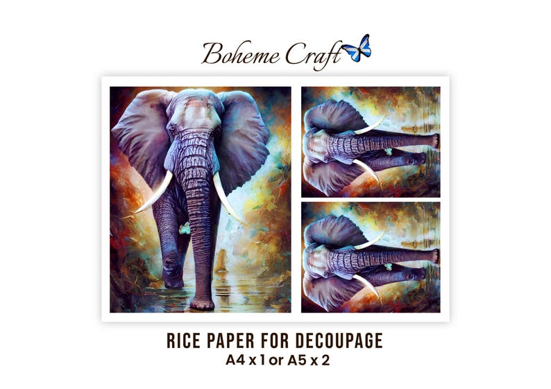 Elephant Rice Paper for Decoupage, A4/A5, Furniture Transfer, Scrapbook Paper Mulberry Tissue image 1
