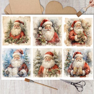 Carta di riso natalizia tradizionale per decoupage, foglio collage di Babbo Natale vintage, effimeri per scrapbooking, creazione di biglietti, artigianato decorativo in carta