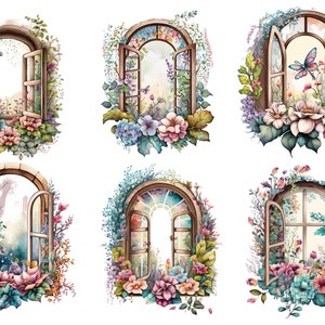 Rice Paper For Decoupage / Vintage Floral Windows / Scrapbooking / Card Making / Ephemera/ Journal/ A4