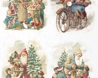 Vintage Santa Christmas Rice Paper for Decoupage: A4 Sheet