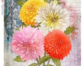 Rice Paper for Decoupage / Dahlia Flowers / Decorative Mulberry / Scrapbooking / Card Making / 1 Sheet / 30gm/2, PD165