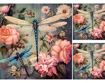 Rice Paper for Decoupage, Dragonfly, Mulberry Tissue, Scrapbooking Journal, Art Print