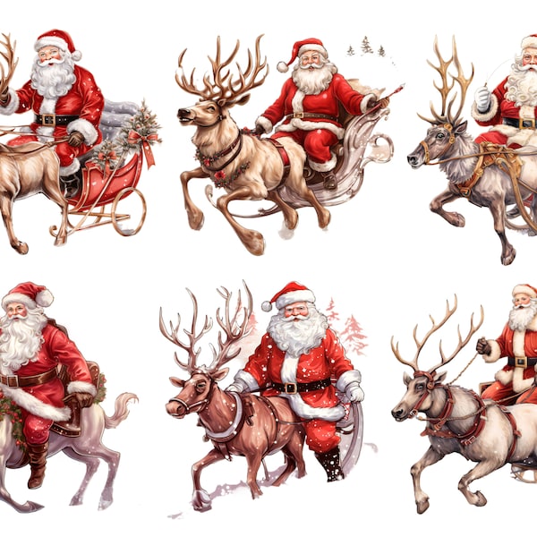 Santa Rice Paper for Decoupage, Christmas Santa On Reindeer, Mulberry, Scrapbooking, Card Making, 1 A4 Sheet