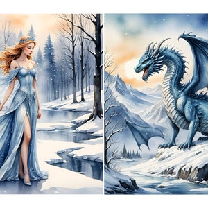 Carta di riso Fantasy Winter Princess e Dragon per decoupage, scrapbooking, creazione di cartoline, lavori decorativi con la carta