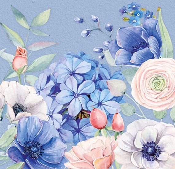 4 tovaglioli di carta decoupage, carta di carta per fiori blu